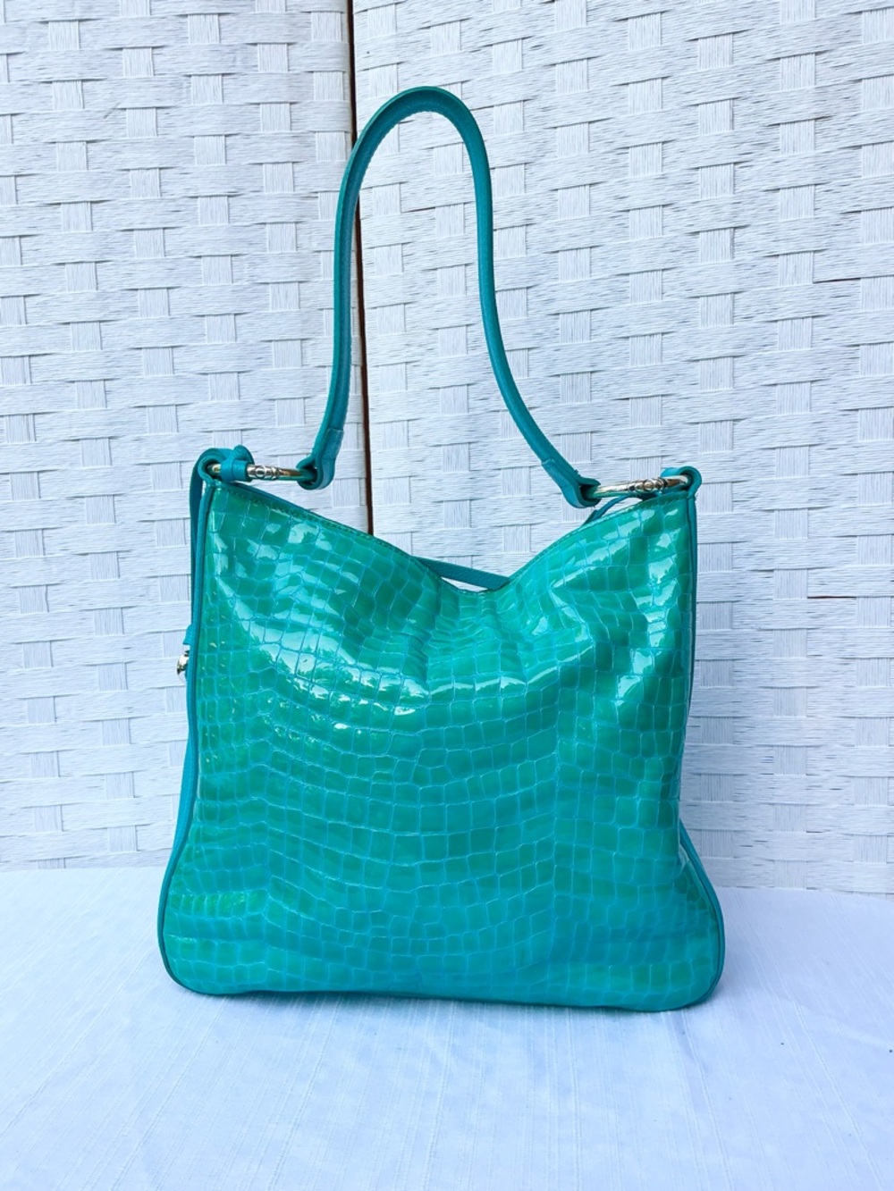 Brighton Blue Embossed Leather Shoulder Bag - Picture 4 of 5